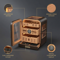 Cigar Humidor, Cedar Wood Drawer Cigar Cabinet for 80-120 Cigars, LED Lighting System, Digital Thermometer and 2 Humidifiers