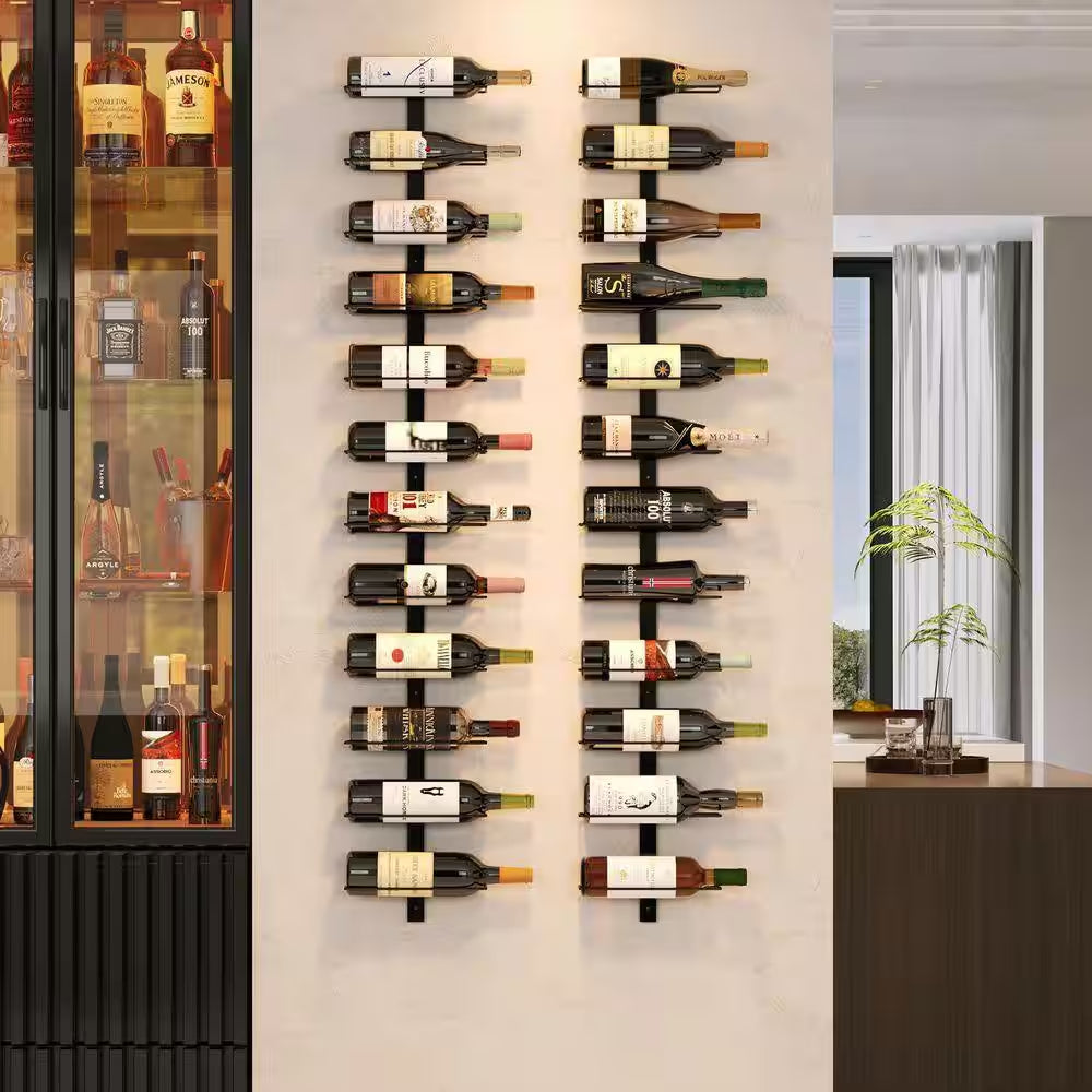 10.2 In. W Black 24-Bottle Wall-Mounted Wine Rack, Detachable Storage Organizer for Dining Room, Bar, Wine Cellar