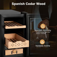 10.24 In. 25L Single Zone Electric Humidor, 170-Counts Cigar Humidor Cabinet, Beverage and Wine Cooler in Black