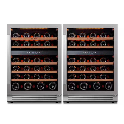 48 In. Quad Zone Cellar Cooling Unit 92-Bottles Built- in Wine Cooler Side-By-Side Refrigerator Mini Fridge in Black