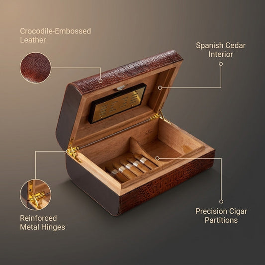 Brown Crocodile Leather Cigar Humidor — Lifestyle