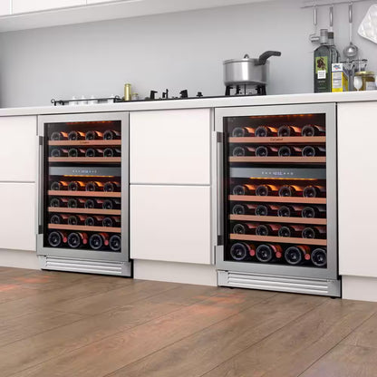 48 In. Quad Zone Cellar Cooling Unit 92-Bottles Built- in Wine Cooler Side-By-Side Refrigerator Mini Fridge in Black