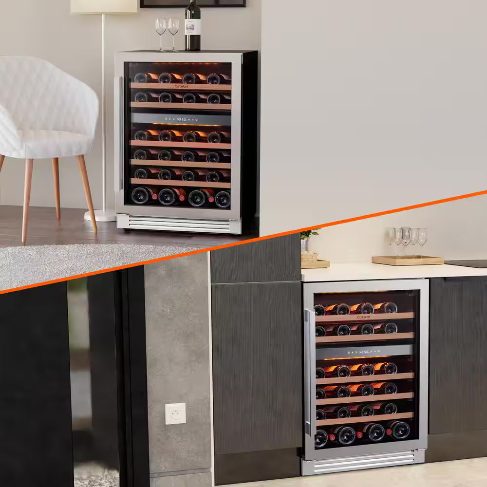 48 In. Quad Zone Cellar Cooling Unit 92-Bottles Built- in Wine Cooler Side-By-Side Refrigerator Mini Fridge in Black