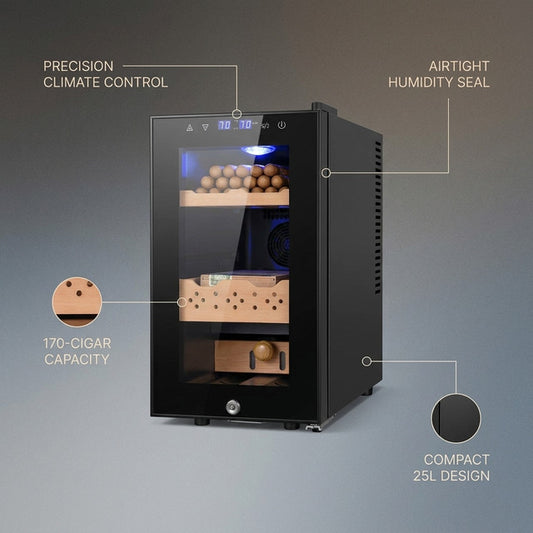 10.24 In. 25L Single Zone Electric Humidor, 170-Counts Cigar Humidor Cabinet, Beverage and Wine Cooler in Black — Lifestyle