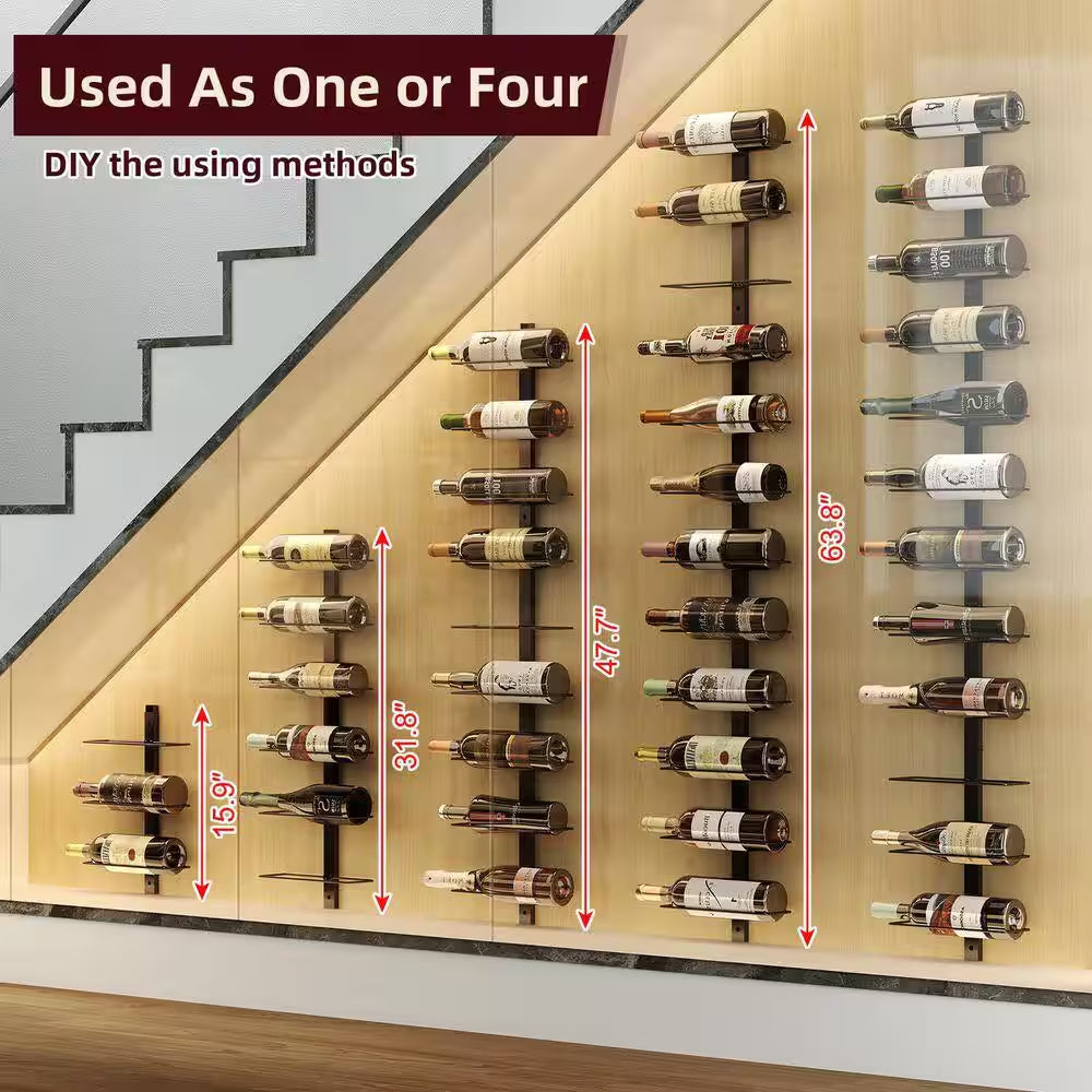 10.2 In. W Black 24-Bottle Wall-Mounted Wine Rack, Detachable Storage Organizer for Dining Room, Bar, Wine Cellar