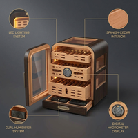 Cigar Humidor, Cedar Wood Drawer Cigar Cabinet for 80-120 Cigars, LED Lighting System, Digital Thermometer and 2 Humidifiers — Lifestyle