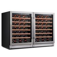 48 In. Dual Zone Cellar Cooling Unit 108-Bottles Built- in Wine Cooler Side-By-Side Refrigerator Mini Fridge in Black