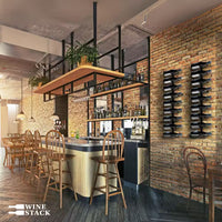 9-Bottle Black 35.43 In.W Metal Wall Mounted Wine Rack Wine Bottle Storage Organizer for Home Bar, Kitchen, Wine Cellar