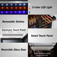 48 In. Dual Zone Cellar Cooling Unit 108-Bottles Built- in Wine Cooler Side-By-Side Refrigerator Mini Fridge in Black