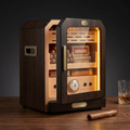 Cigar Humidor, Lighted Control Magnetic Door, with Cigar Accessory Drawer and 2 Humidifiers 3 Layer Large Capacity Storage