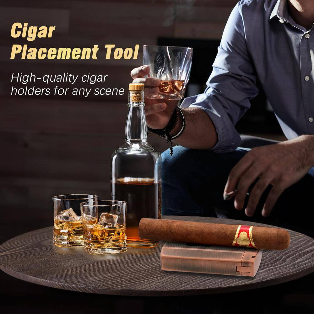 3-In-1, Brown Cigar Humidor, Portable Leather Cedar Wood Cigar Case with Cigar Lighter, V Cut Cigar Cutter, Cigar Holder