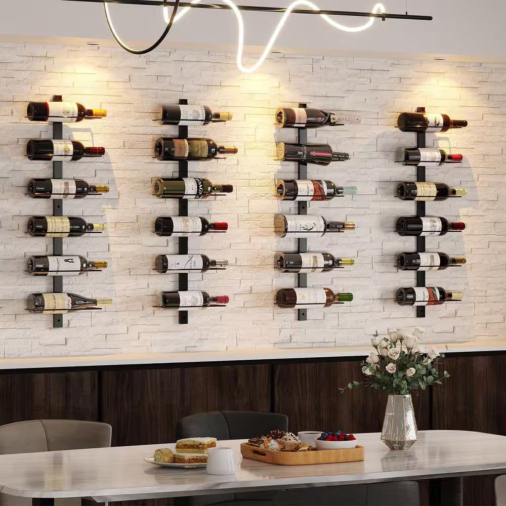 10.2 In. W Black 24-Bottle Wall-Mounted Wine Rack, Detachable Storage Organizer for Dining Room, Bar, Wine Cellar