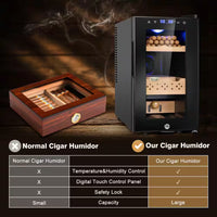 10.24 In. 25L Single Zone Electric Humidor, 170-Counts Cigar Humidor Cabinet, Beverage and Wine Cooler in Black