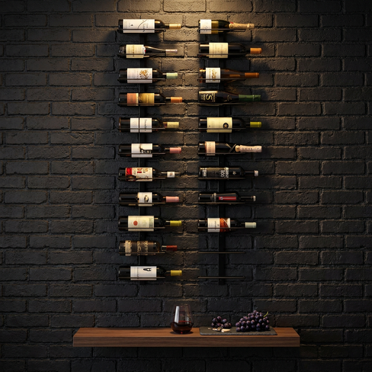 10.2 In. W Black 24-Bottle Wall-Mounted Wine Rack, Detachable Storage Organizer for Dining Room, Bar, Wine Cellar — Studio Shot