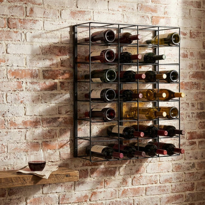 27 Bottles Capacity, Black, Metal Wine Rack, Wall Mount Wine Rack - Wall Mounted for Wine Bottles — Studio Shot