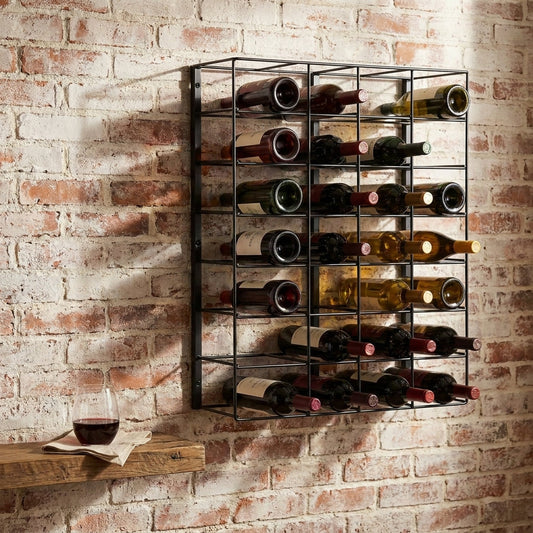 27 Bottles Capacity, Black, Metal Wine Rack, Wall Mount Wine Rack - Wall Mounted for Wine Bottles — Studio Shot