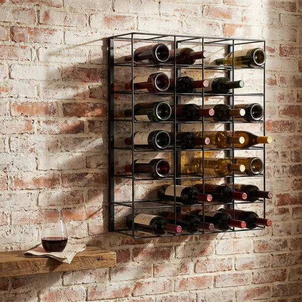 27 Bottles Capacity, Black, Metal Wine Rack, Wall Mount Wine Rack - Wall Mounted for Wine Bottles — Studio Shot
