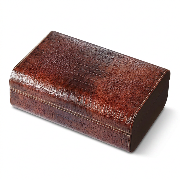 Brown Crocodile Leather Cigar Humidor