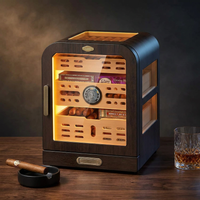 Cigar Humidor, Cedar Wood Drawer Cigar Cabinet for 80-120 Cigars, LED Lighting System, Digital Thermometer and 2 Humidifiers — Studio Shot