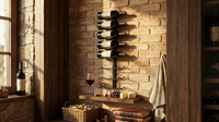 9-Bottle Black 35.43 In.W Metal Wall Mounted Wine Rack Wine Bottle Storage Organizer for Home Bar, Kitchen, Wine Cellar — Lifestyle